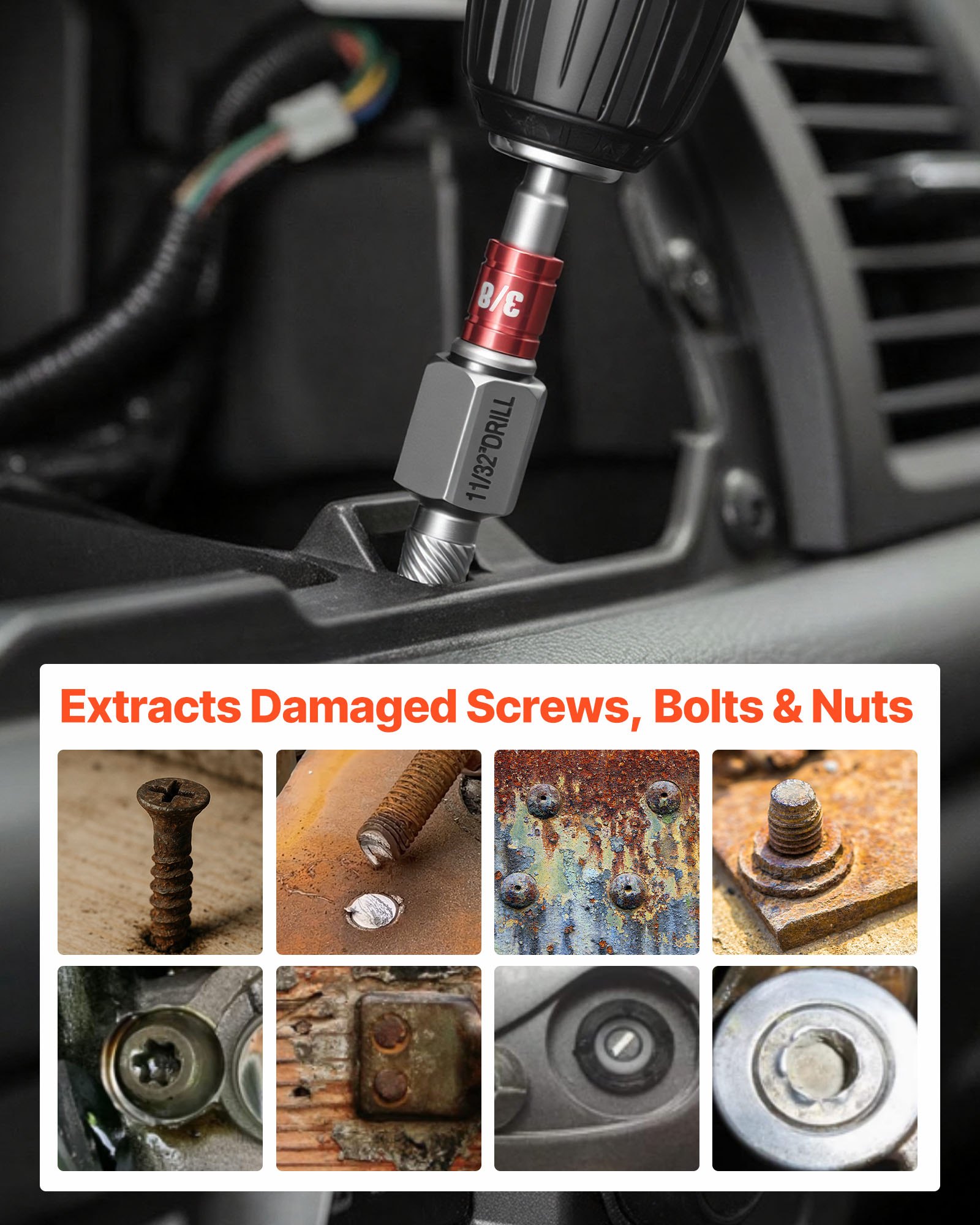 VEVOR 27‑Piece Cr-Mo Screw Extractor Set with Adapters, Multi‑Spline Bolt & Screw Remover in Storage Case — изображение 6