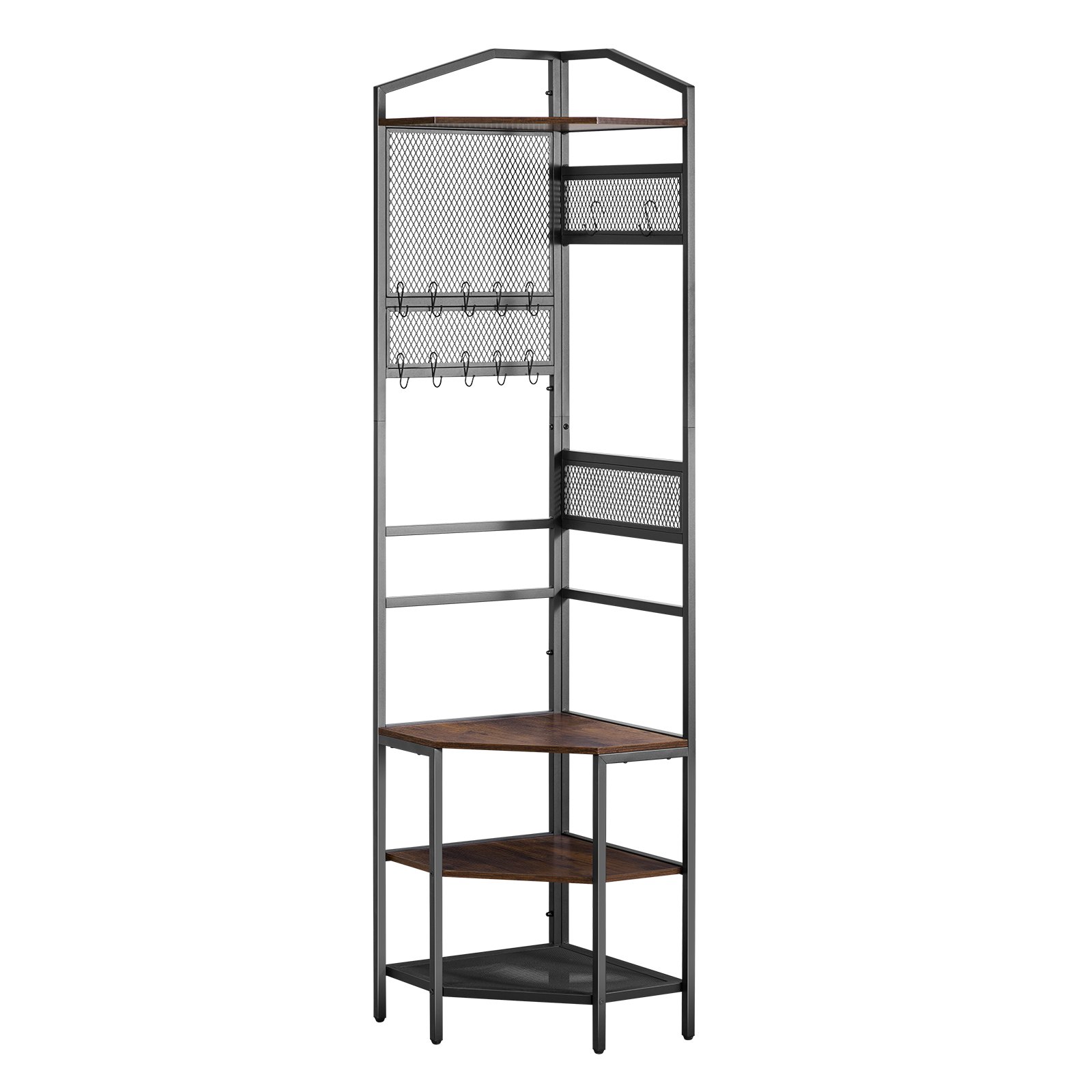 VEVOR Corner Hall Tree 181 cm Coat & Shoe Rack with Hooks, Top Shelf, Work Surface, Steel Frame, Anti-Tip & Adjustable Feet - Pilt 10