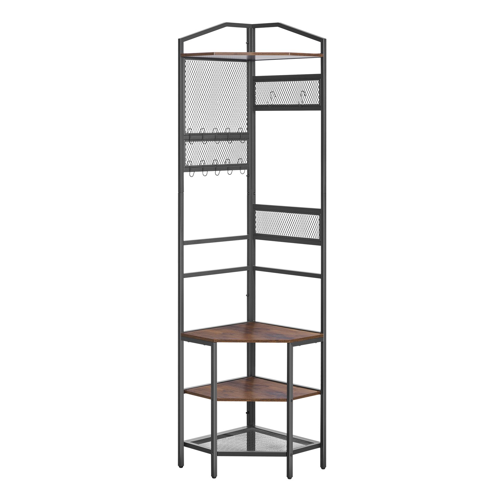 VEVOR Corner Hall Tree 181 cm Coat & Shoe Rack with Hooks, Top Shelf, Work Surface, Steel Frame, Anti-Tip & Adjustable Feet - Pilt 11