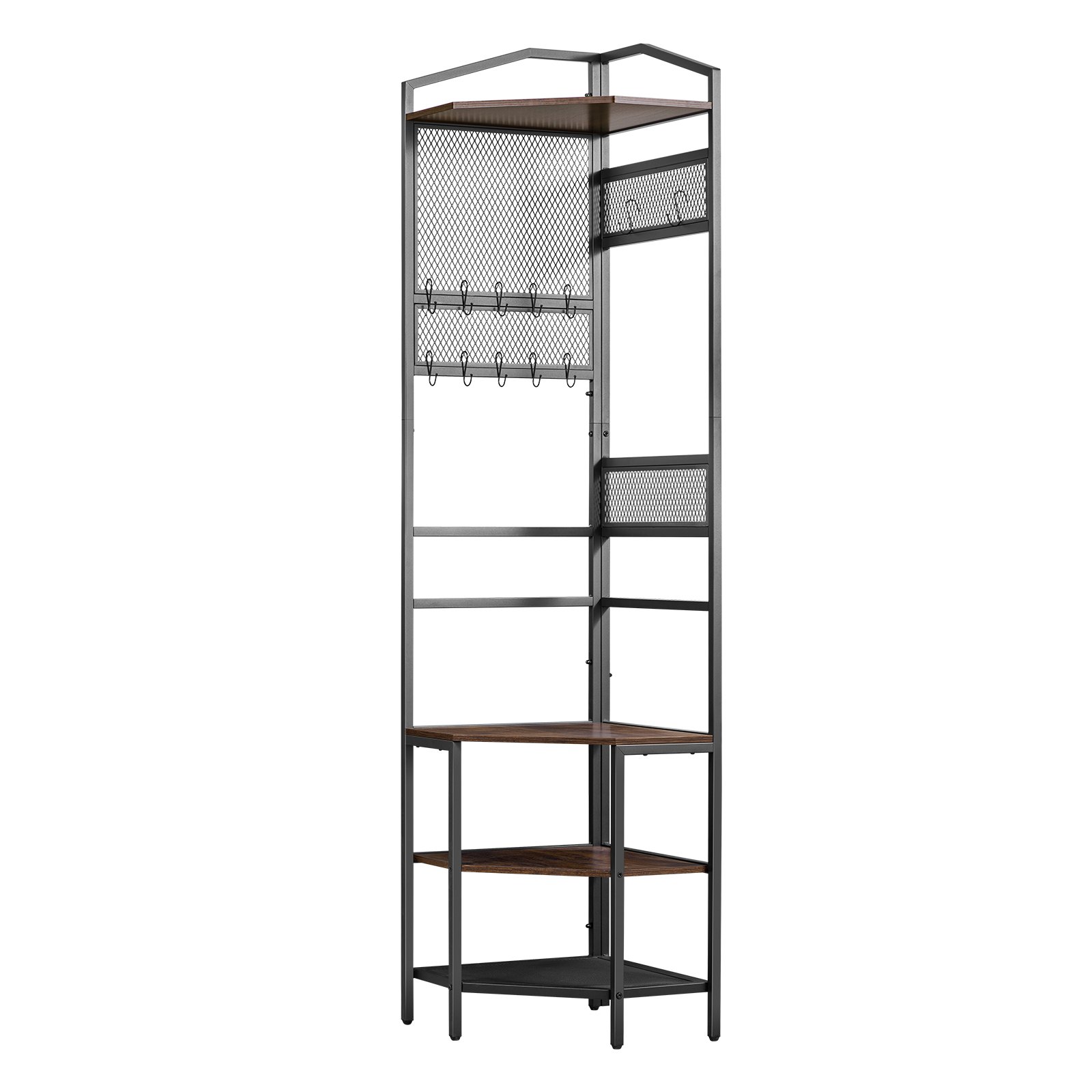 VEVOR Corner Hall Tree 181 cm Coat & Shoe Rack with Hooks, Top Shelf, Work Surface, Steel Frame, Anti-Tip & Adjustable Feet - Pilt 12
