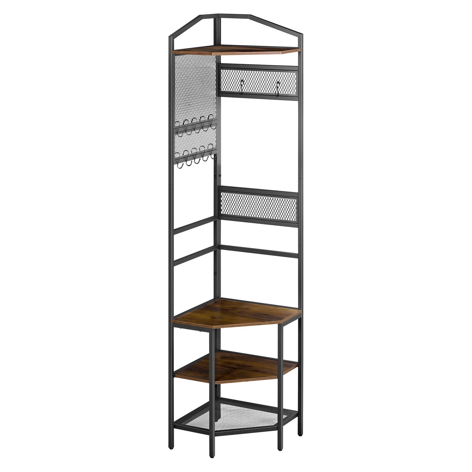VEVOR Corner Hall Tree 181 cm Coat & Shoe Rack with Hooks, Top Shelf, Work Surface, Steel Frame, Anti-Tip & Adjustable Feet - Pilt 9