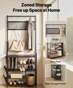 Стойка для стального пальто с 4-ярусным хранилищем обуви