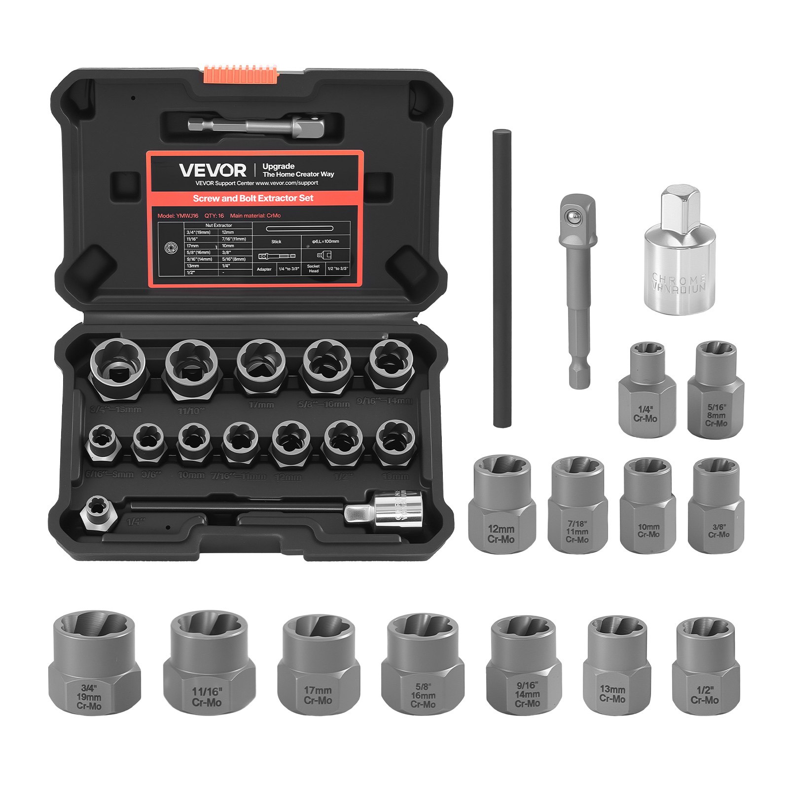 VEVOR 16‑Piece Bolt Extractor Socket Set