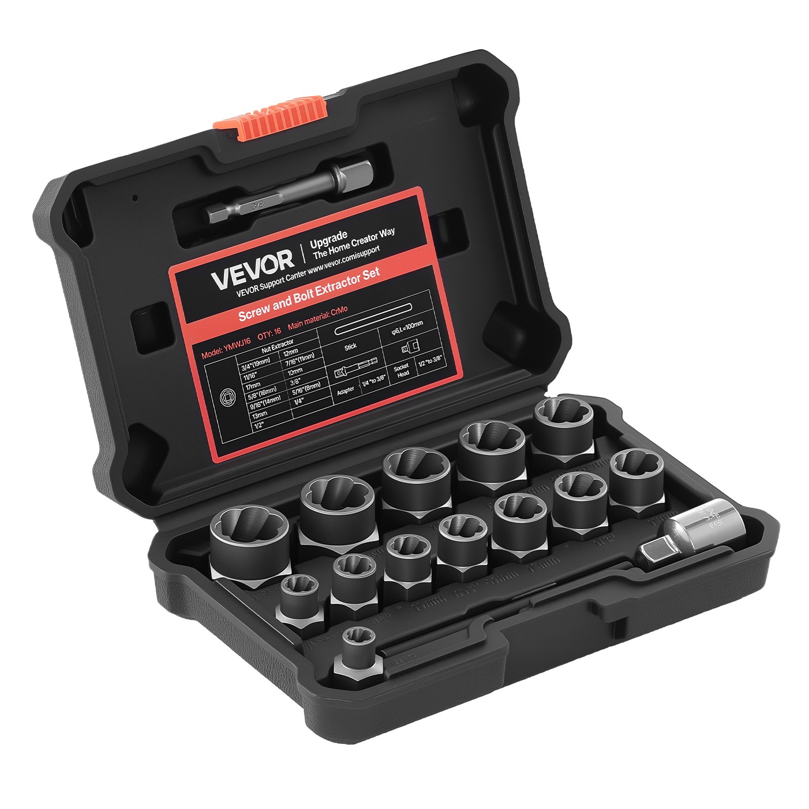 VEVOR 16‑Piece Bolt Extractor Socket Set, Cr‑Mo Steel, with Adapters & Pin Punch for Damaged, Rusted or Stripped Bolts and Nuts — изображение 9