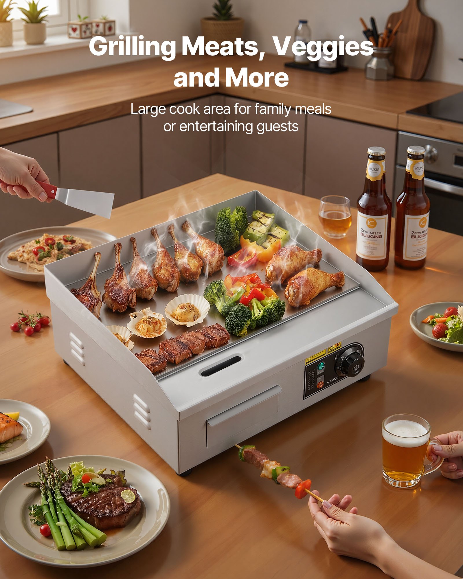 50–300°C Stainless Steel Flat Top Grill with Accessories