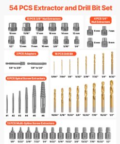 Cr-Mo Steel Nut Bolt Remover Kit with Adapters and Case for Damaged Fasteners