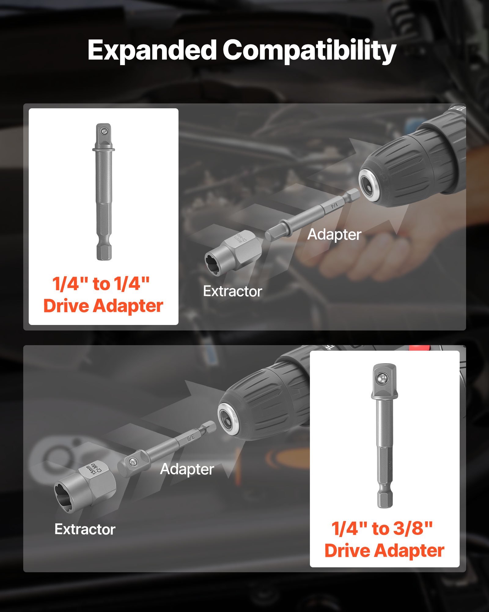 VEVOR 54‑Piece Screw Extractor & Drill Bit Set, Cr-Mo Steel Nut Bolt Remover Kit with Adapters and Case for Damaged Fasteners — изображение 5
