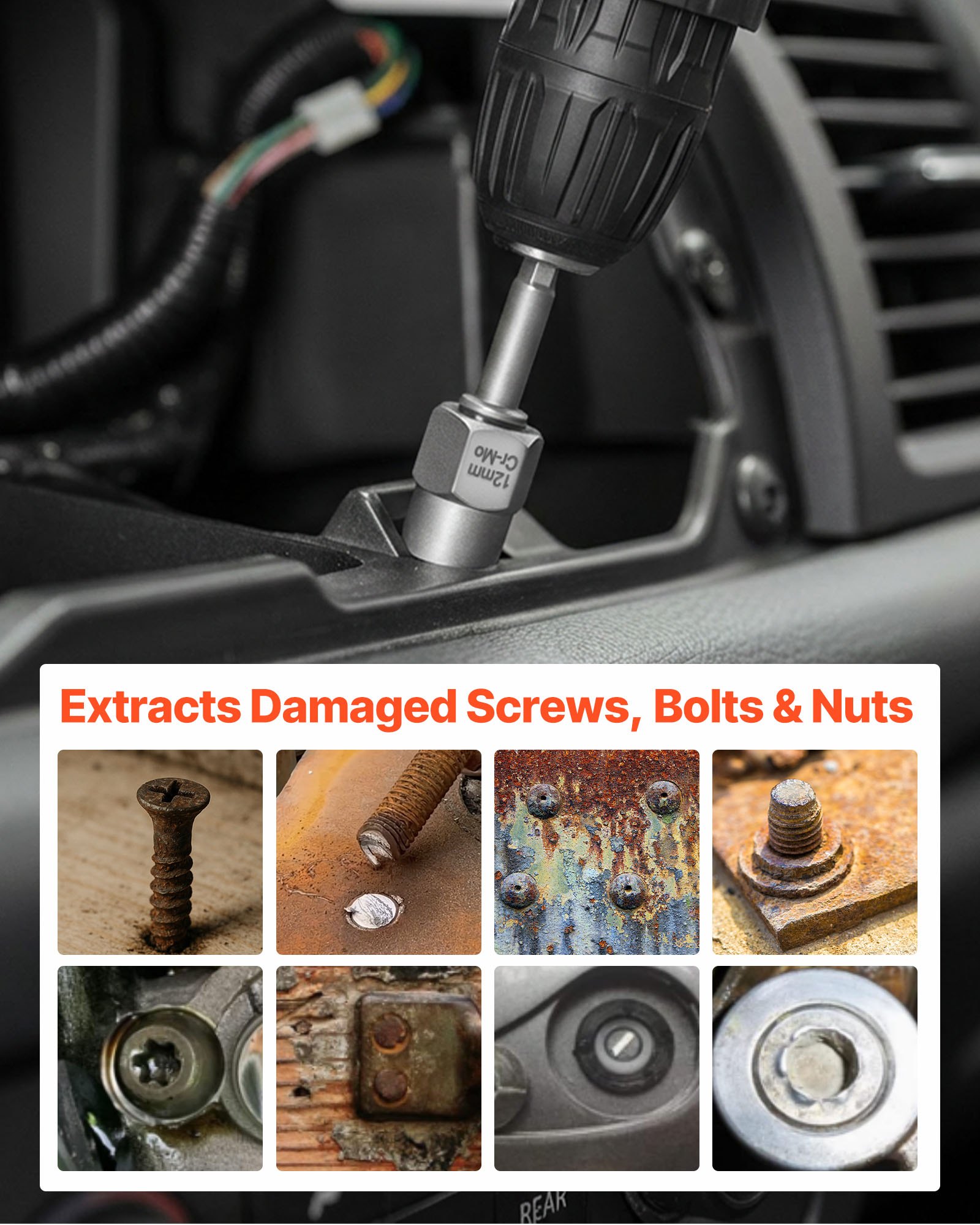 VEVOR 54‑Piece Screw Extractor & Drill Bit Set, Cr-Mo Steel Nut Bolt Remover Kit with Adapters and Case for Damaged Fasteners — изображение 6