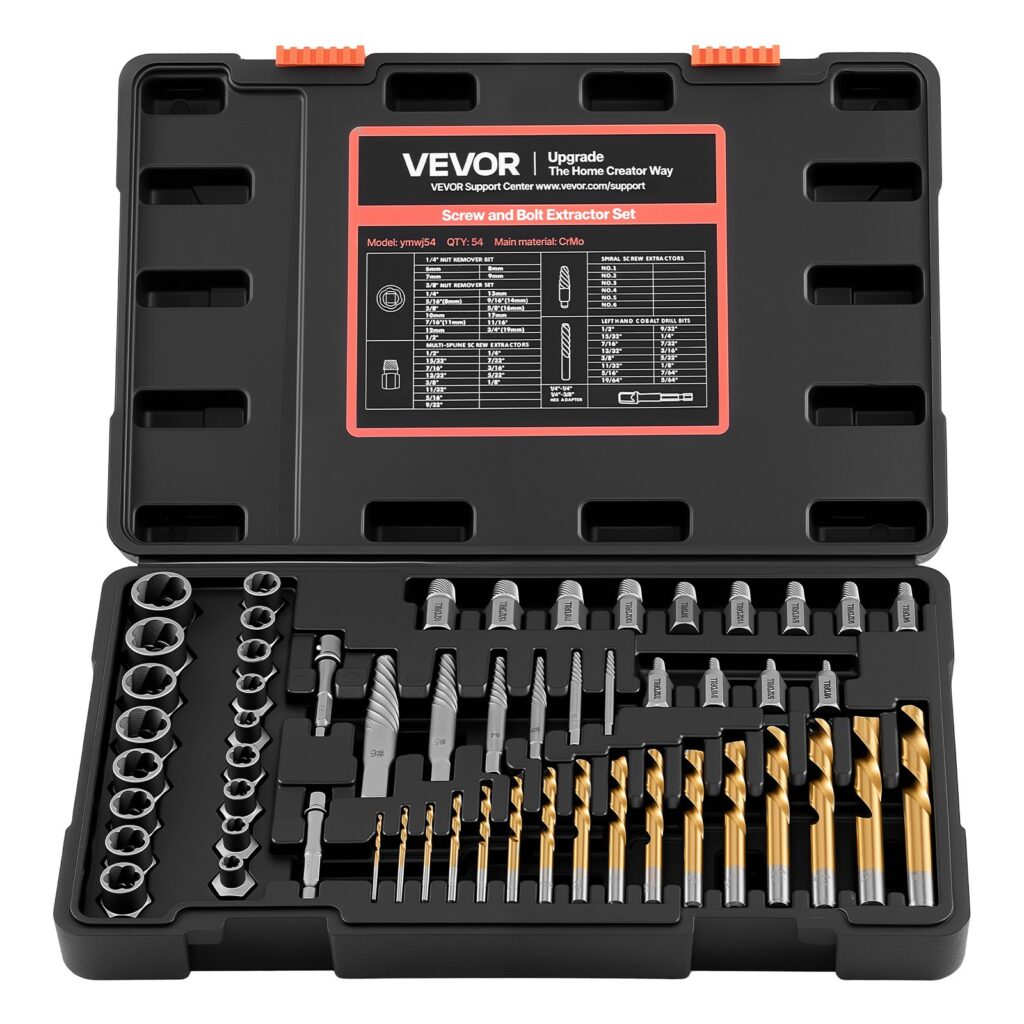 VEVOR 54‑Piece Screw Extractor & Drill Bit Set, Cr-Mo Steel Nut Bolt ...