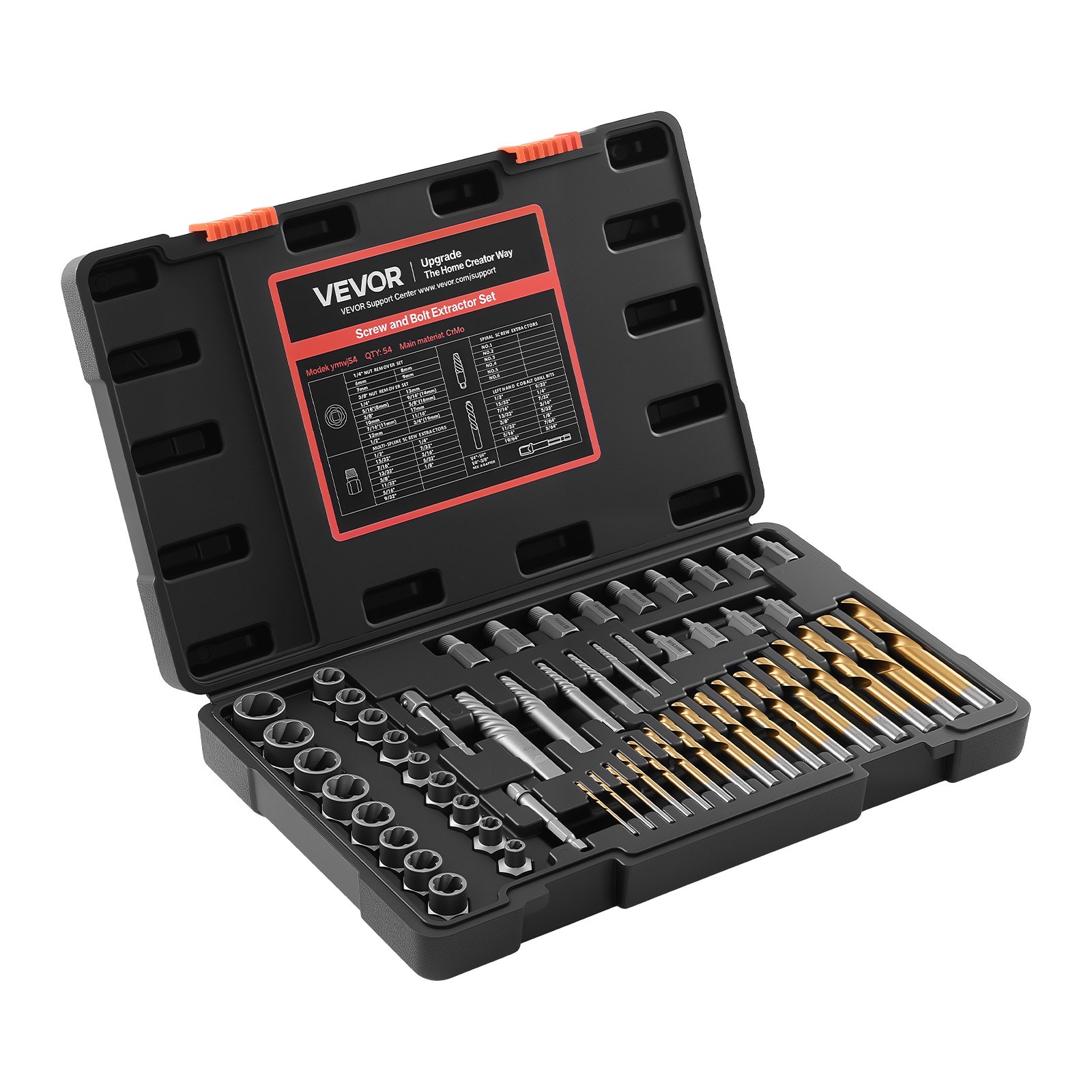 VEVOR 54‑Piece Screw Extractor & Drill Bit Set, Cr-Mo Steel Nut Bolt Remover Kit with Adapters and Case for Damaged Fasteners — изображение 9