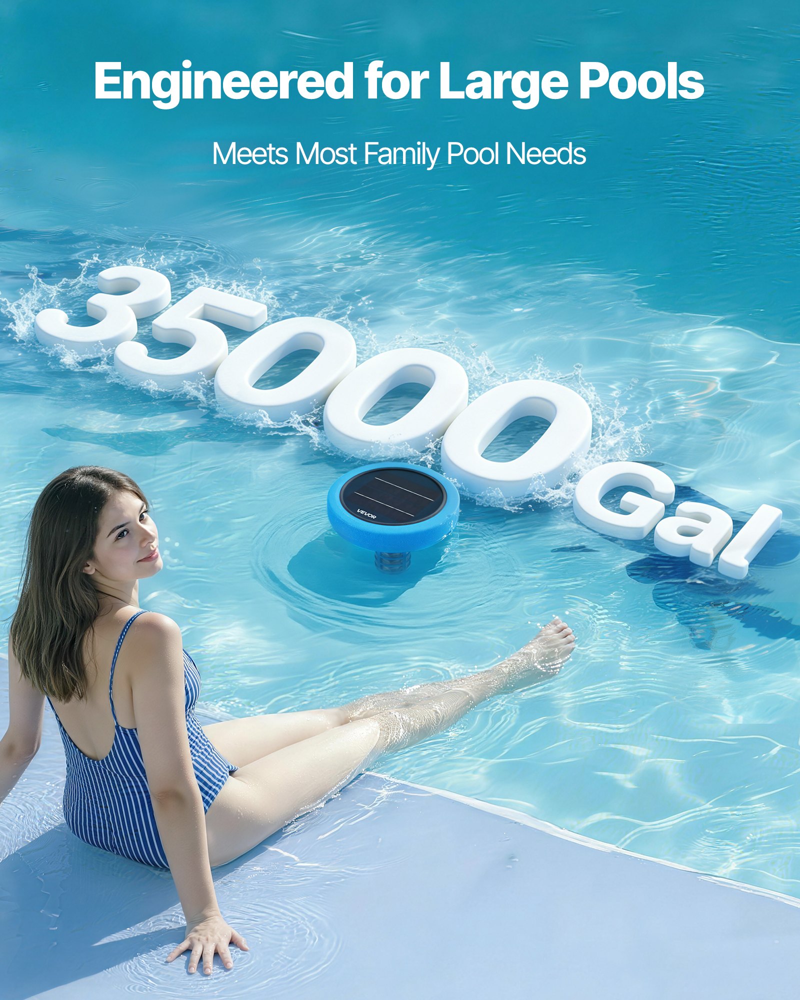 VEVOR Solar Pool Ionizer 132000 L Floating Copper Water Purifier for Pools & Spas, Chlorine-Free, Test Strips Included - Зображення 4