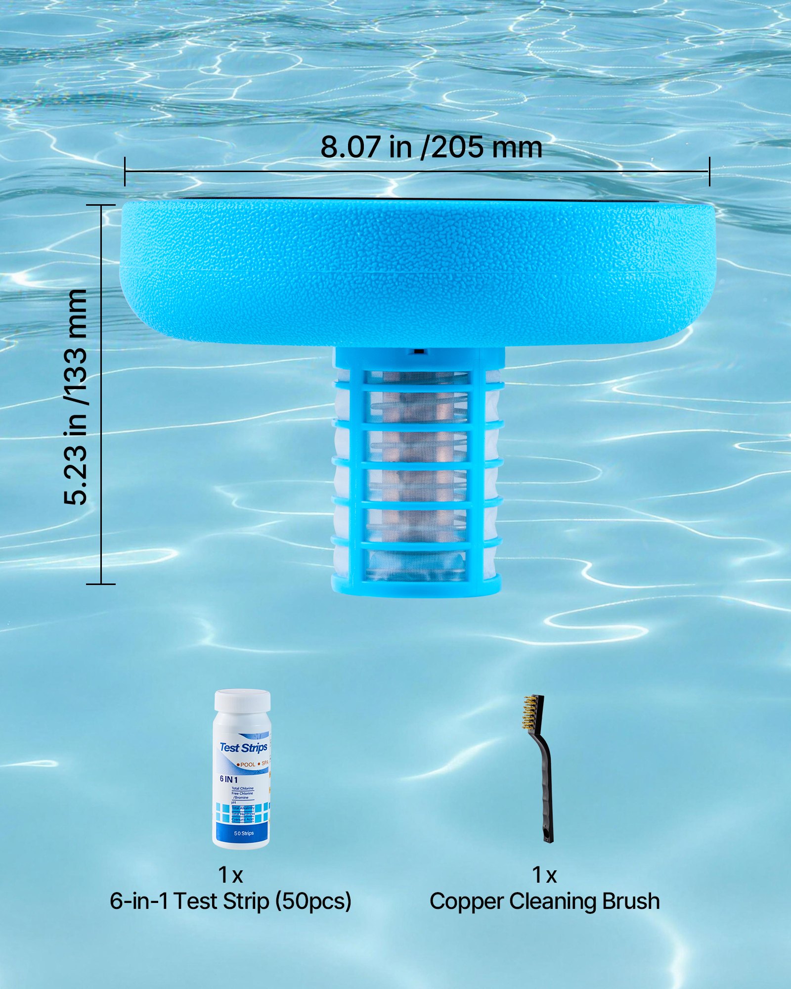 VEVOR Solar Pool Ionizer 132000 L Floating Copper Water Purifier for Pools & Spas, Chlorine-Free, Test Strips Included - Зображення 7