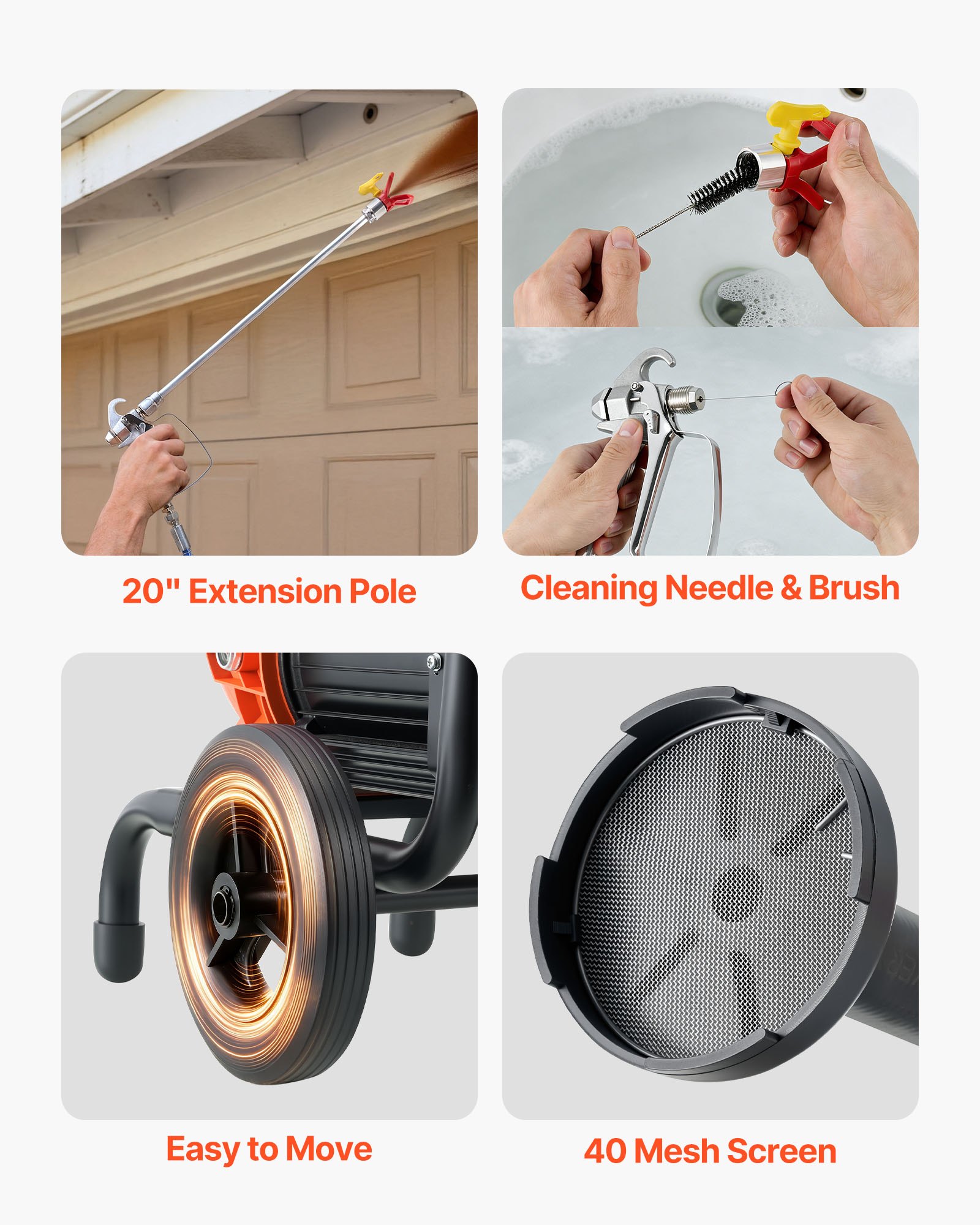 VEVOR 900 W Diaphragm Airless Paint Sprayer on Cart, 150 bar, 10 m Hose, 50 cm Extension Pole for Interior and Exterior Renovation - Зображення 5