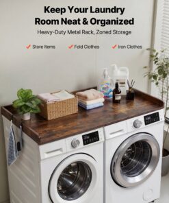 Wooden Laundry Machine Topper with Raised Edge & Hooks
