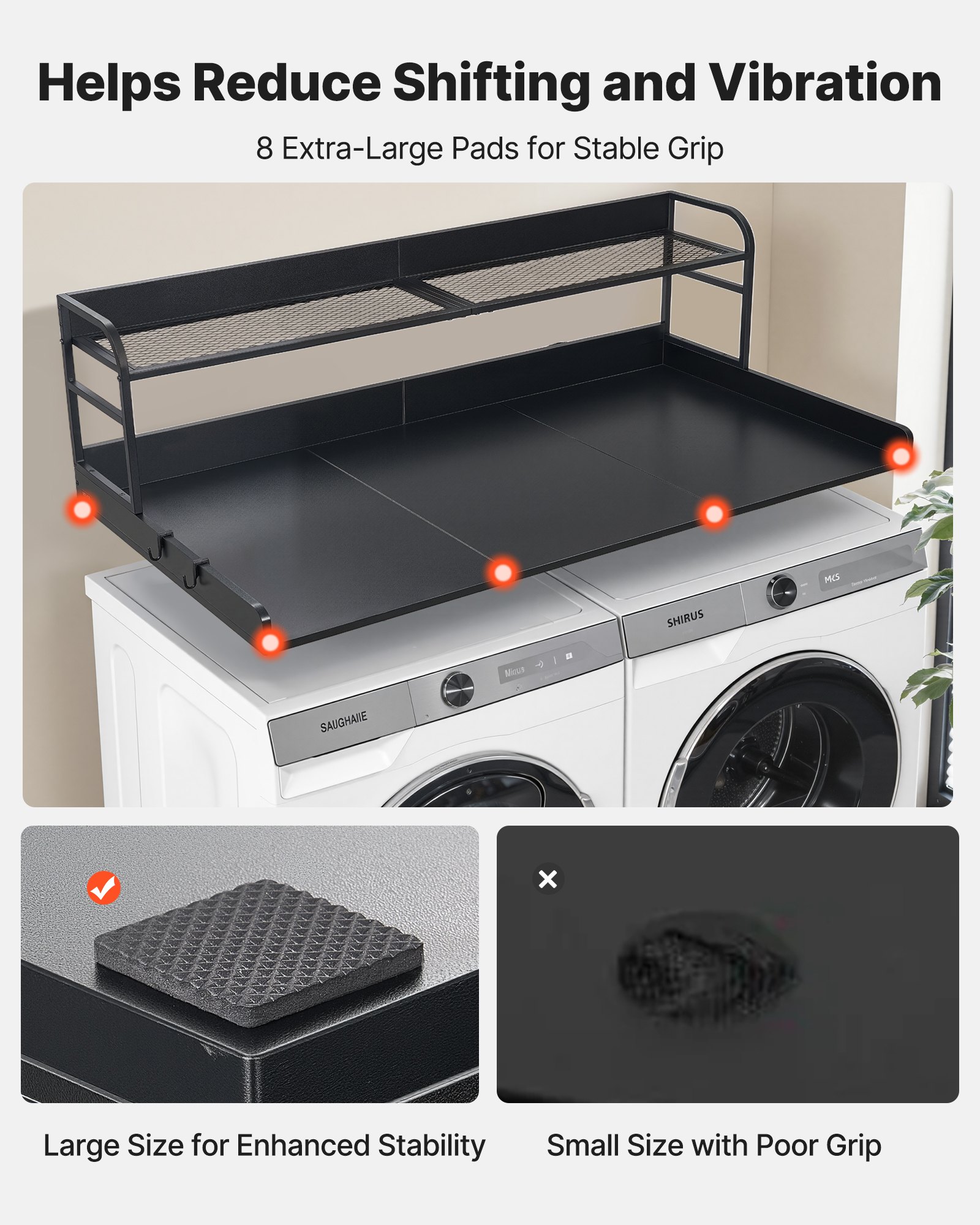 VEVOR Washer Dryer Countertop 137x69.9 cm with Shelf, Edge and Hooks, Laundry Machine Topper Organizer, Black — изображение 5