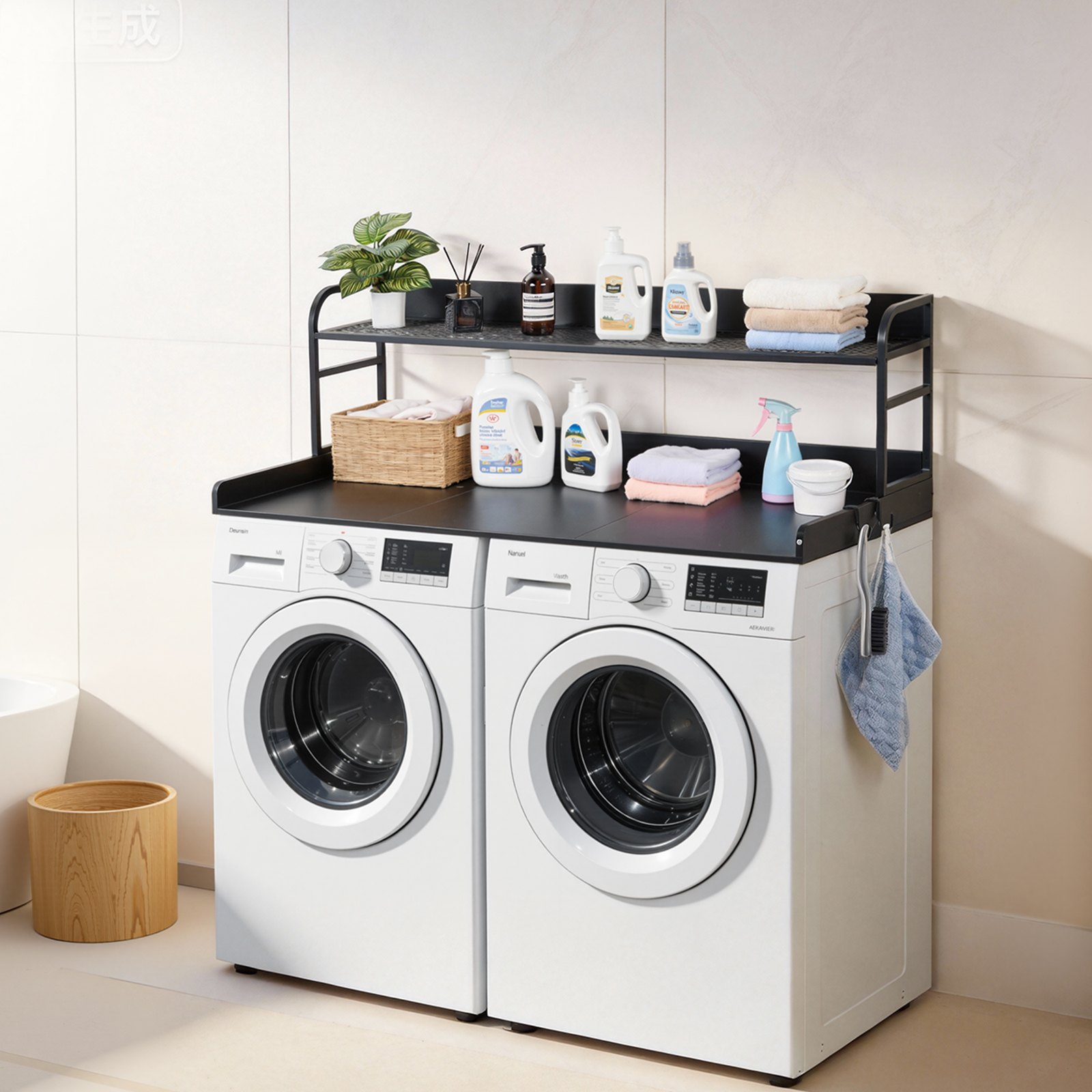 VEVOR Washer Dryer Countertop 137x69.9 cm with Shelf, Edge and Hooks, Laundry Machine Topper Organizer, Black — изображение 8