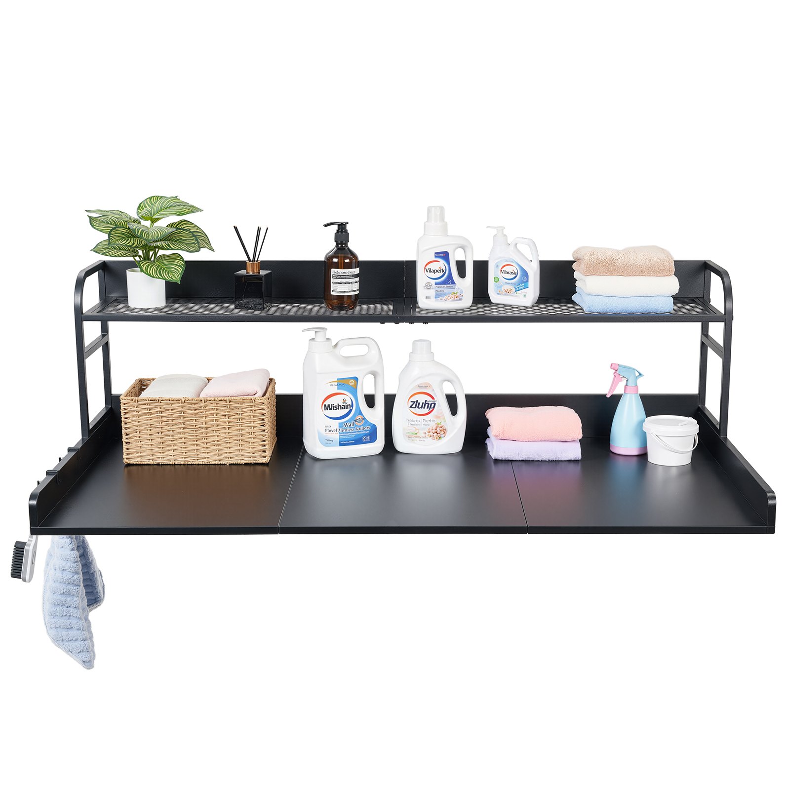 VEVOR Washer Dryer Countertop 137x69.9 cm with Shelf, Edge and Hooks, Laundry Machine Topper Organizer, Black — изображение 12