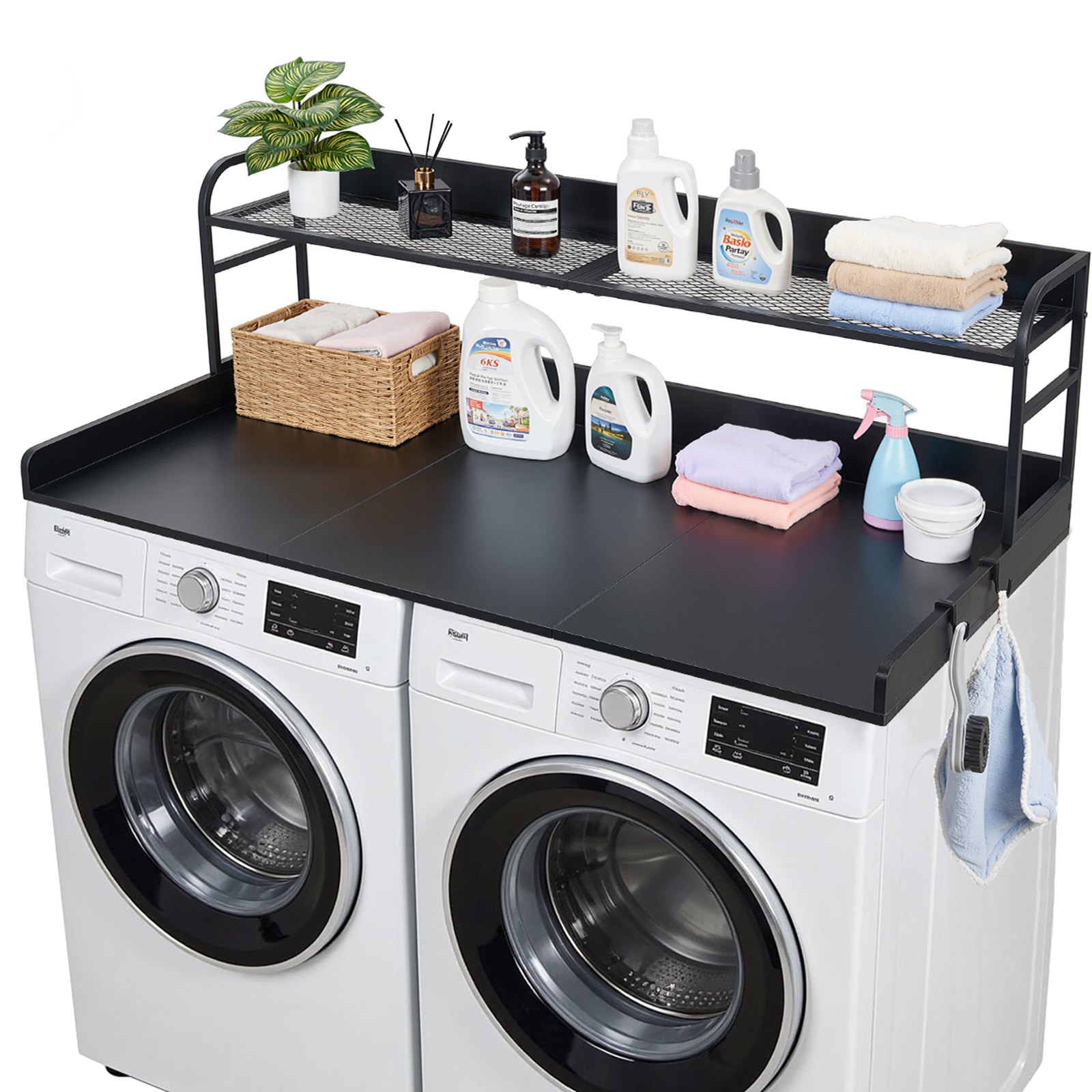 VEVOR Washer Dryer Countertop 137x69.9 cm with Shelf, Edge and Hooks, Laundry Machine Topper Organizer, Black — изображение 9