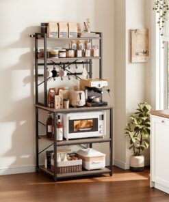 Adjustable 3-Tier Microwave & Coffee Stand with Hooks