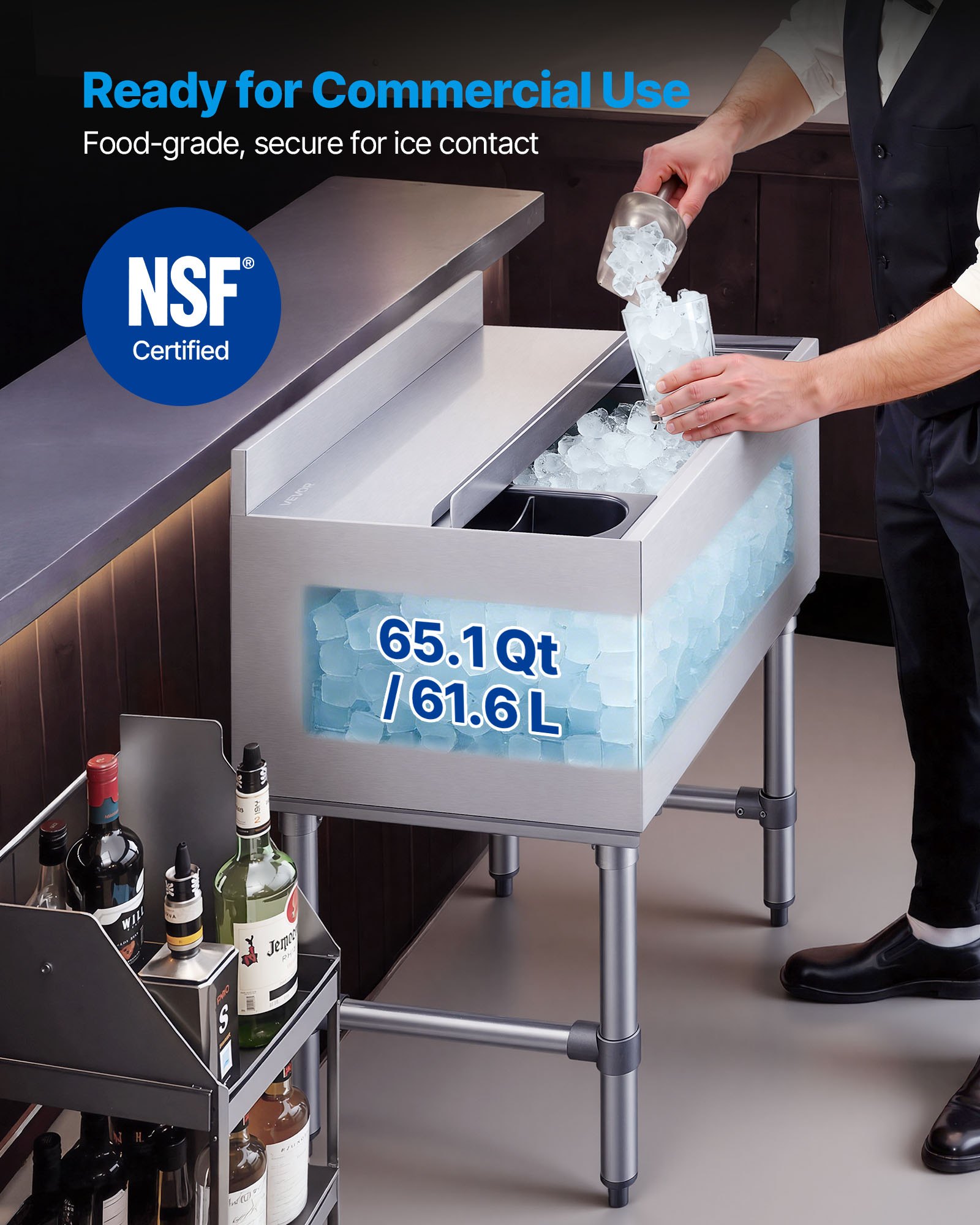 610x482x850 mm 304 Stainless Steel Ice Chest with Sliding Lid