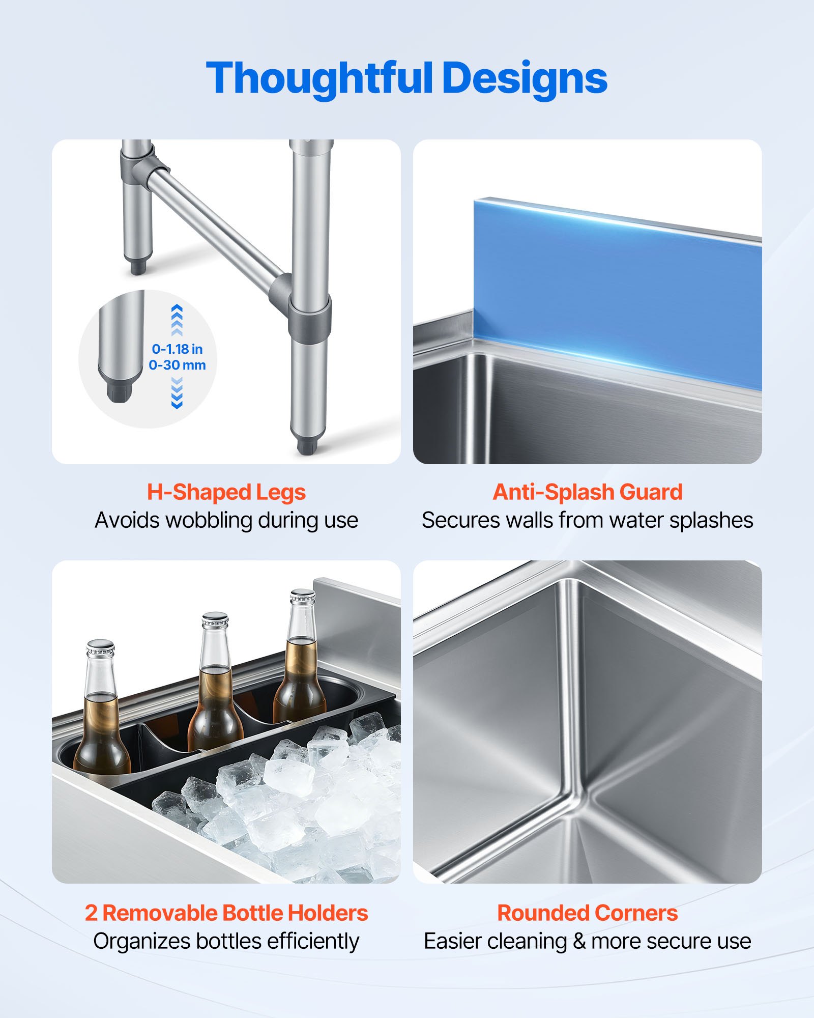 VEVOR 61.6 L Commercial Underbar Ice Bin, 610x482x850 mm 304 Stainless Steel Ice Chest with Sliding Lid, Drain, NSF for Bar - Image 5