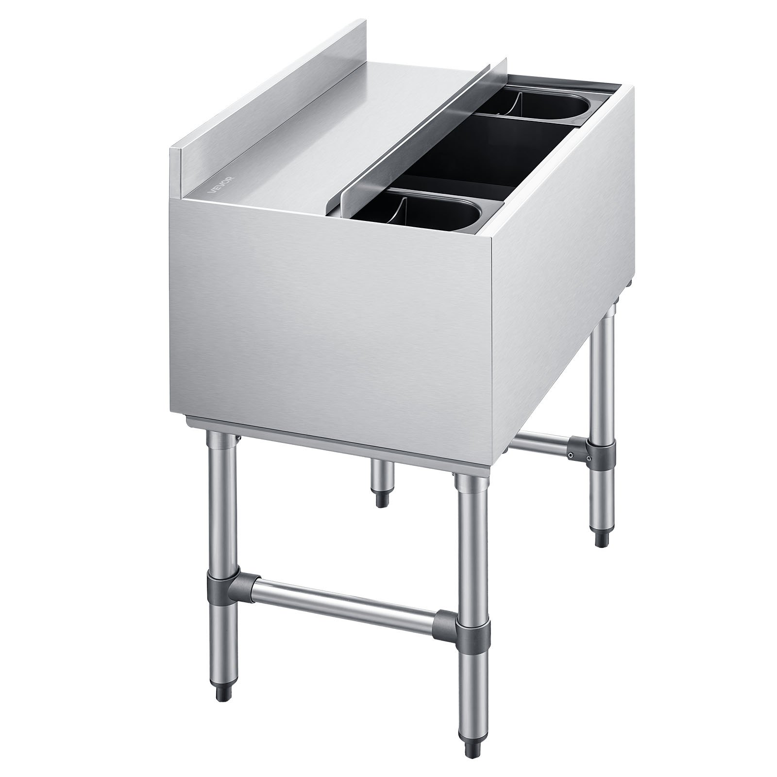 VEVOR 61.6 L Commercial Underbar Ice Bin, 610x482x850 mm 304 Stainless Steel Ice Chest with Sliding Lid, Drain, NSF for Bar - Image 10