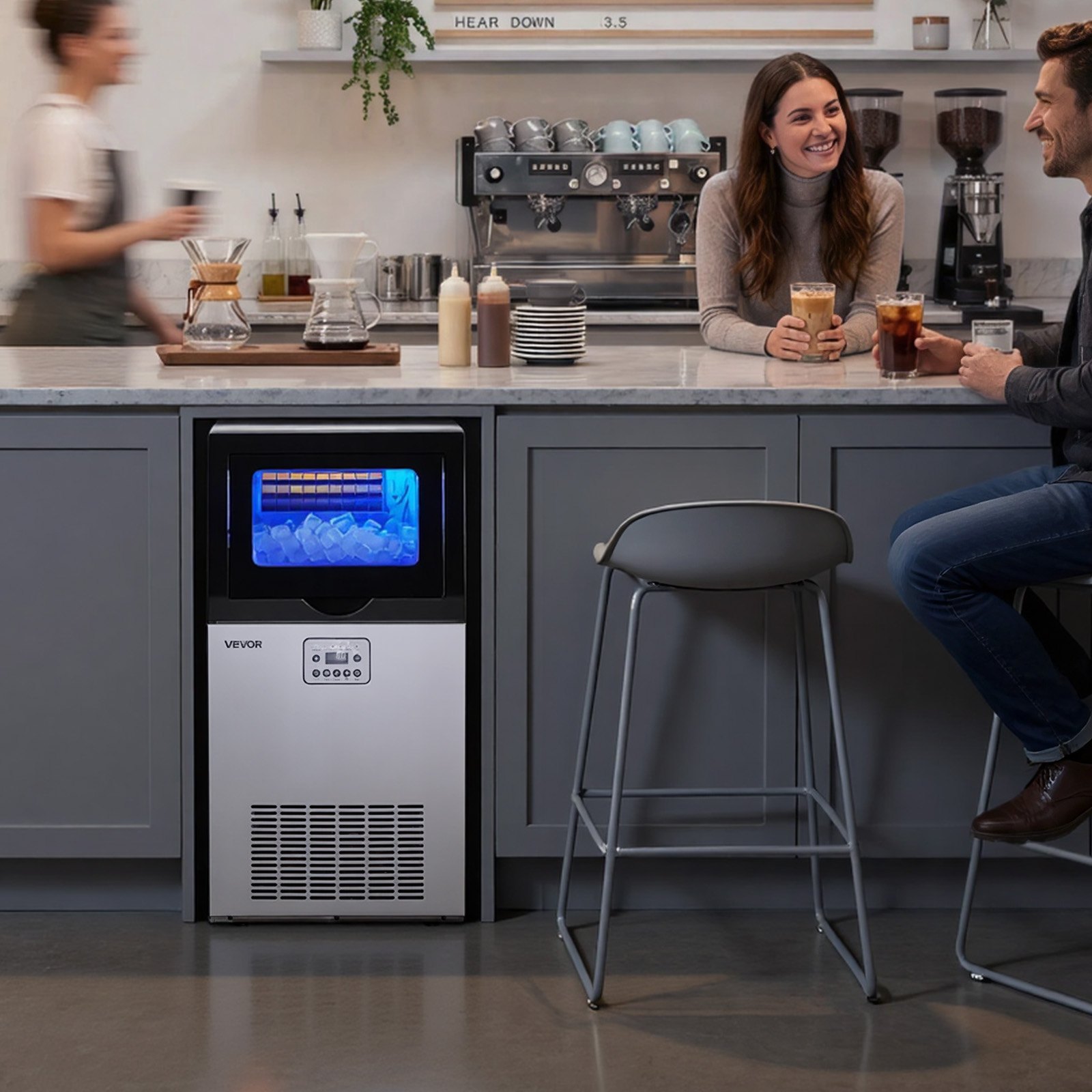 VEVOR Commercial Ice Maker 54 kg/24h, 14 kg Bin, 22 mm Cubes, Built-in or Freestanding Stainless Steel with LED & Self-Cleaning — изображение 8