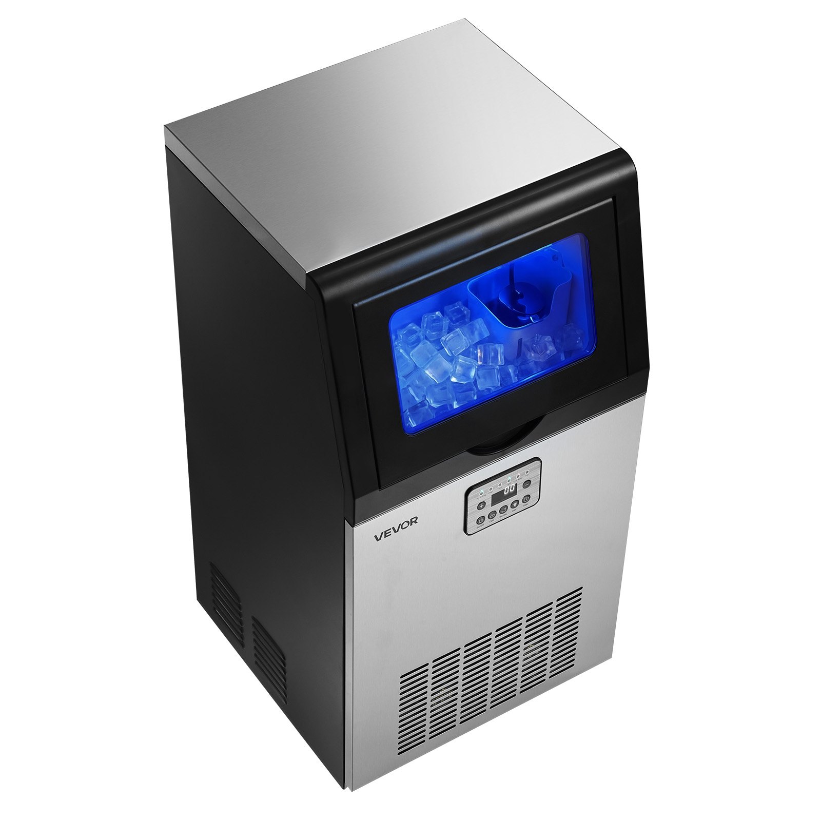 VEVOR Commercial Ice Maker 45 kg/24h, 14 kg Bin, 22 mm Cubes, Stainless Steel, LED Control, Self-Cleaning, Built-in or Freestanding — изображение 11
