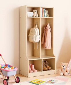 VEVOR 2-Section Wooden Kids Coat Locker with 4 Hooks & 4 Cubbies