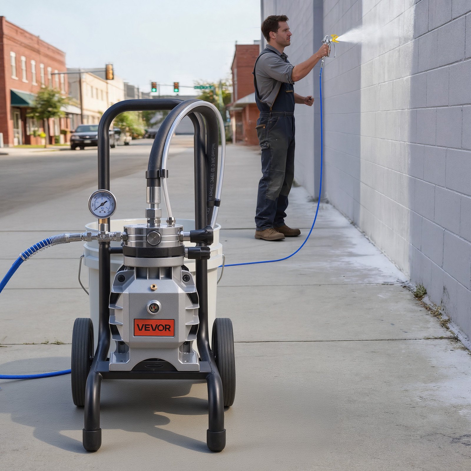 VEVOR 1500 W Diaphragm Airless Paint Sprayer on Cart, 193 bar, 10 m Hose, 50 cm Extension Pole for Interior & Exterior Renovation - Зображення 8