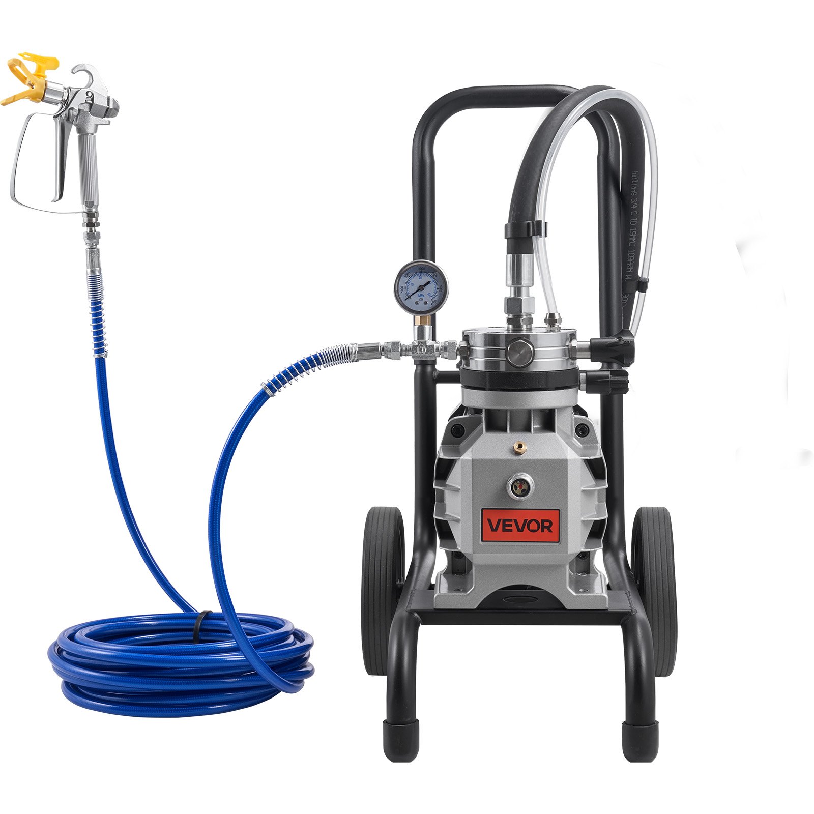 VEVOR 1500 W Diaphragm Airless Paint Sprayer on Cart, 193 bar, 10 m Hose, 50 cm Extension Pole for Interior & Exterior Renovation - Зображення 11
