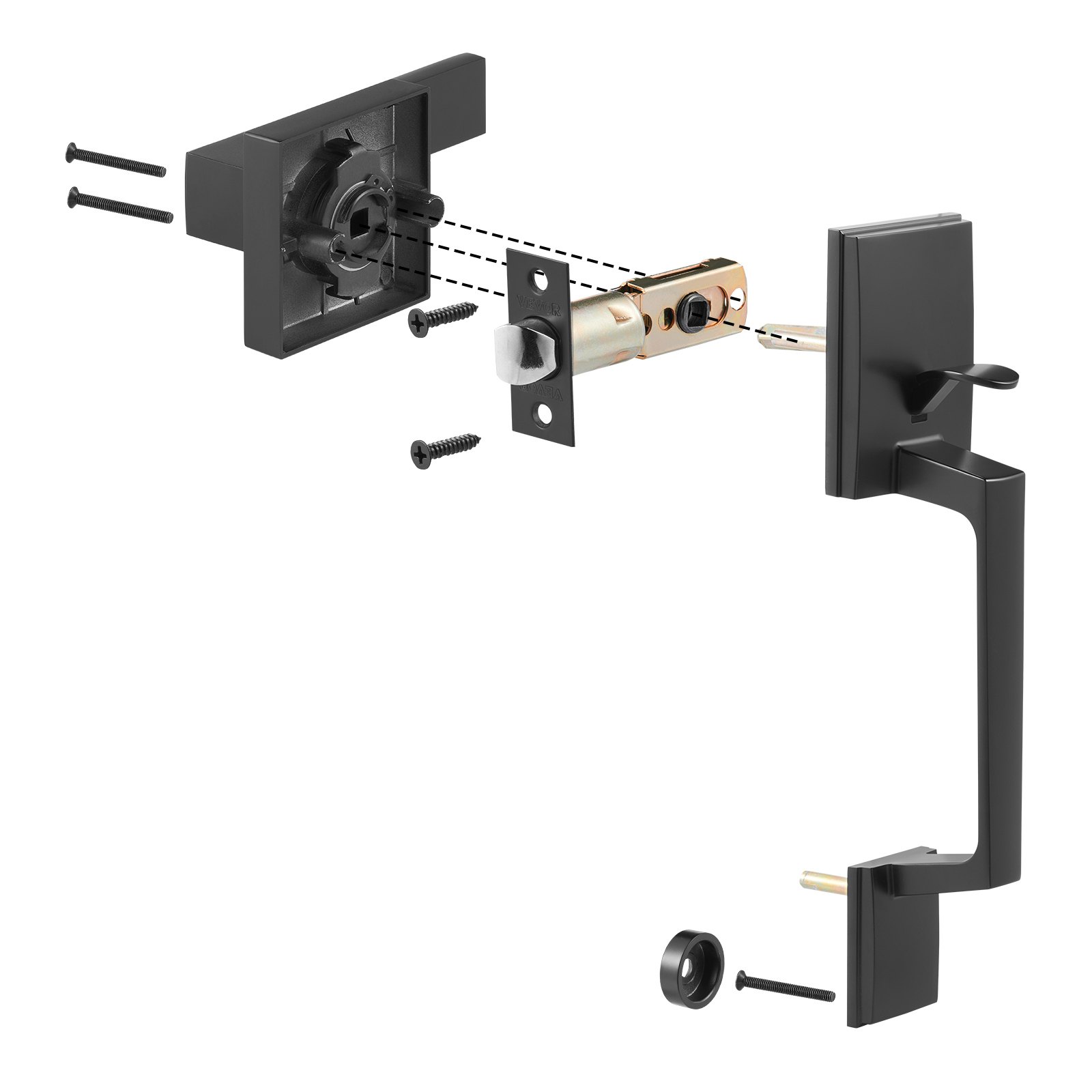VEVOR Matte Black Front Door Handle Set, Square Entry Lever, Adjustable Hole Spacing, Reversible Zinc Alloy for Left/Right Doors — изображение 12