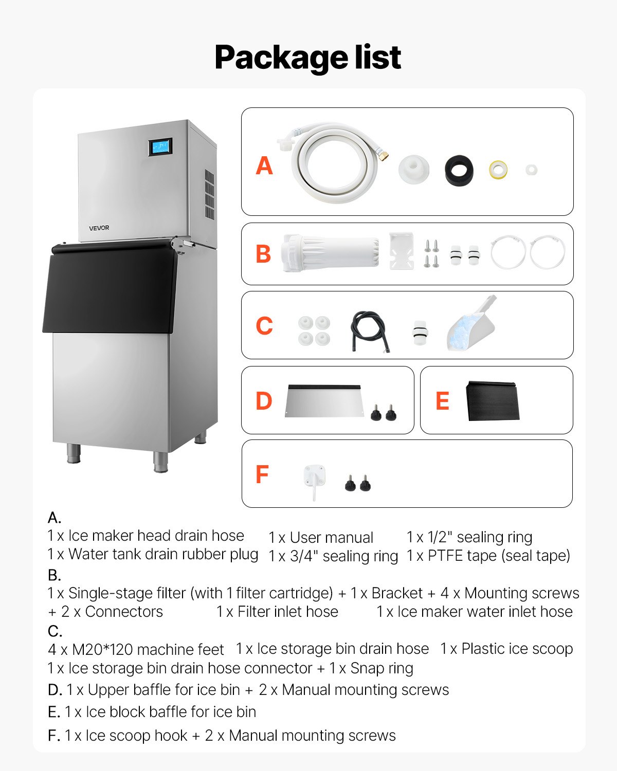 VEVOR Commercial Ice Maker 163 kg/24h with 113 kg Storage Bin, Self-Cleaning, Touchscreen Control for Bar, Café, Restaurant — изображение 7