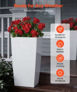 Modern White Taper Flower Pots with Inner Pot & Drainage for Garden Patio