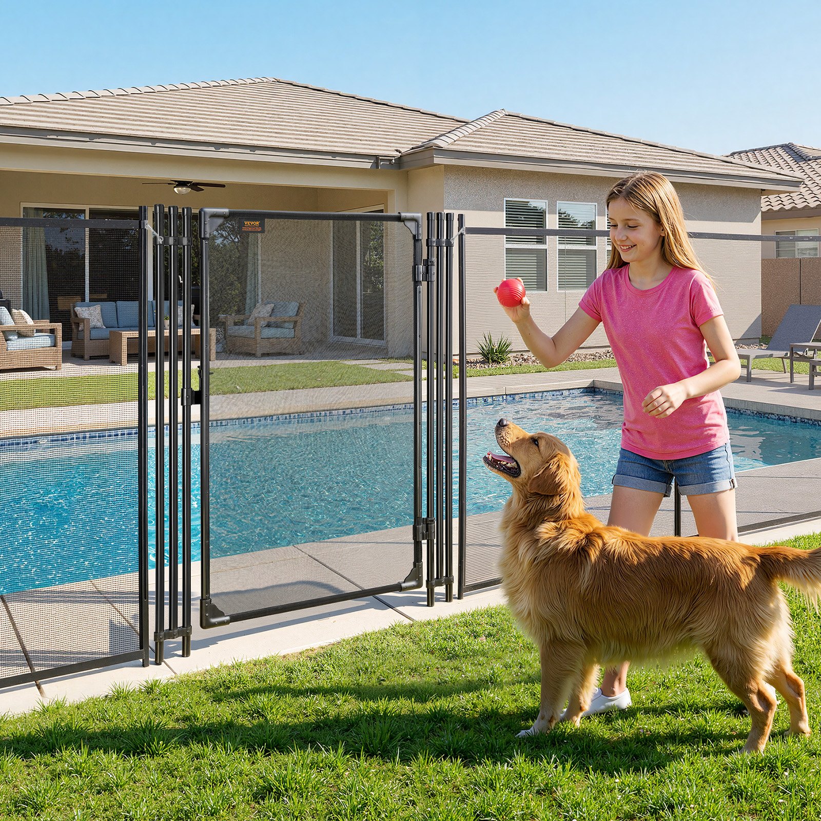 VEVOR Inground Pool Fence Gate 1.2 x 0.75 m, Aluminum Frame, 352 gsm Teslin PVC Mesh, Metal Latch, Lockable, Black — изображение 8
