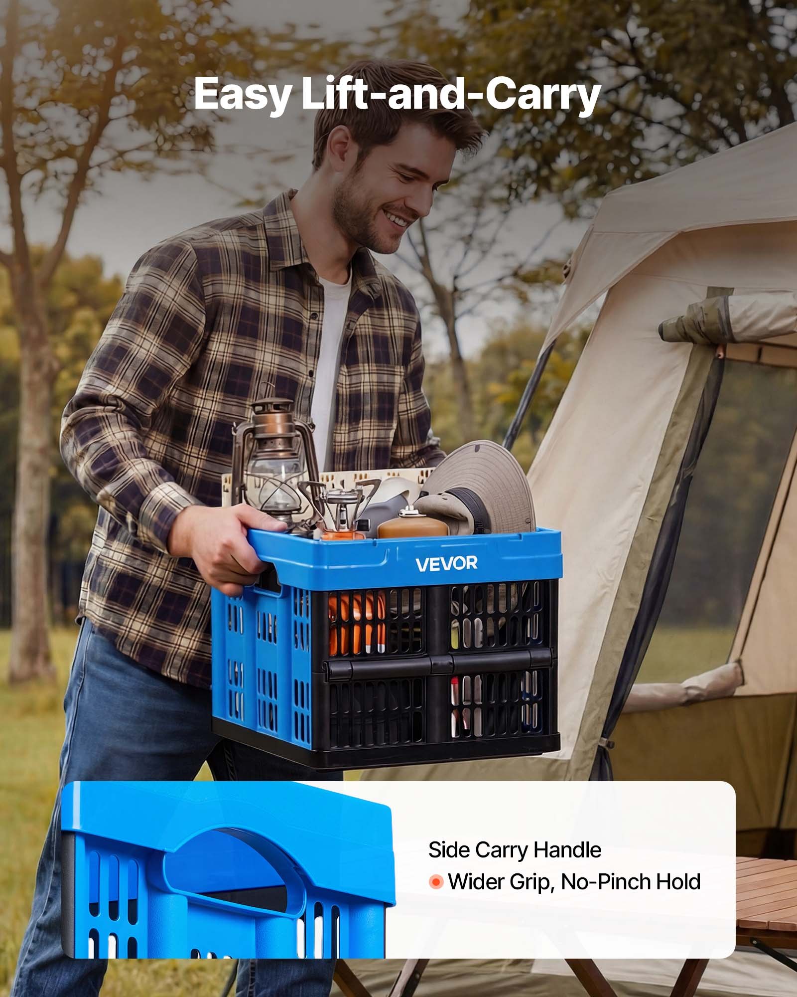 VEVOR 3-Pack 25L Plastic Collapsible Storage Bins, Stackable Folding Crates with Handles, Heavy-Duty 10 kg per Box, Space-Saving — изображение 5