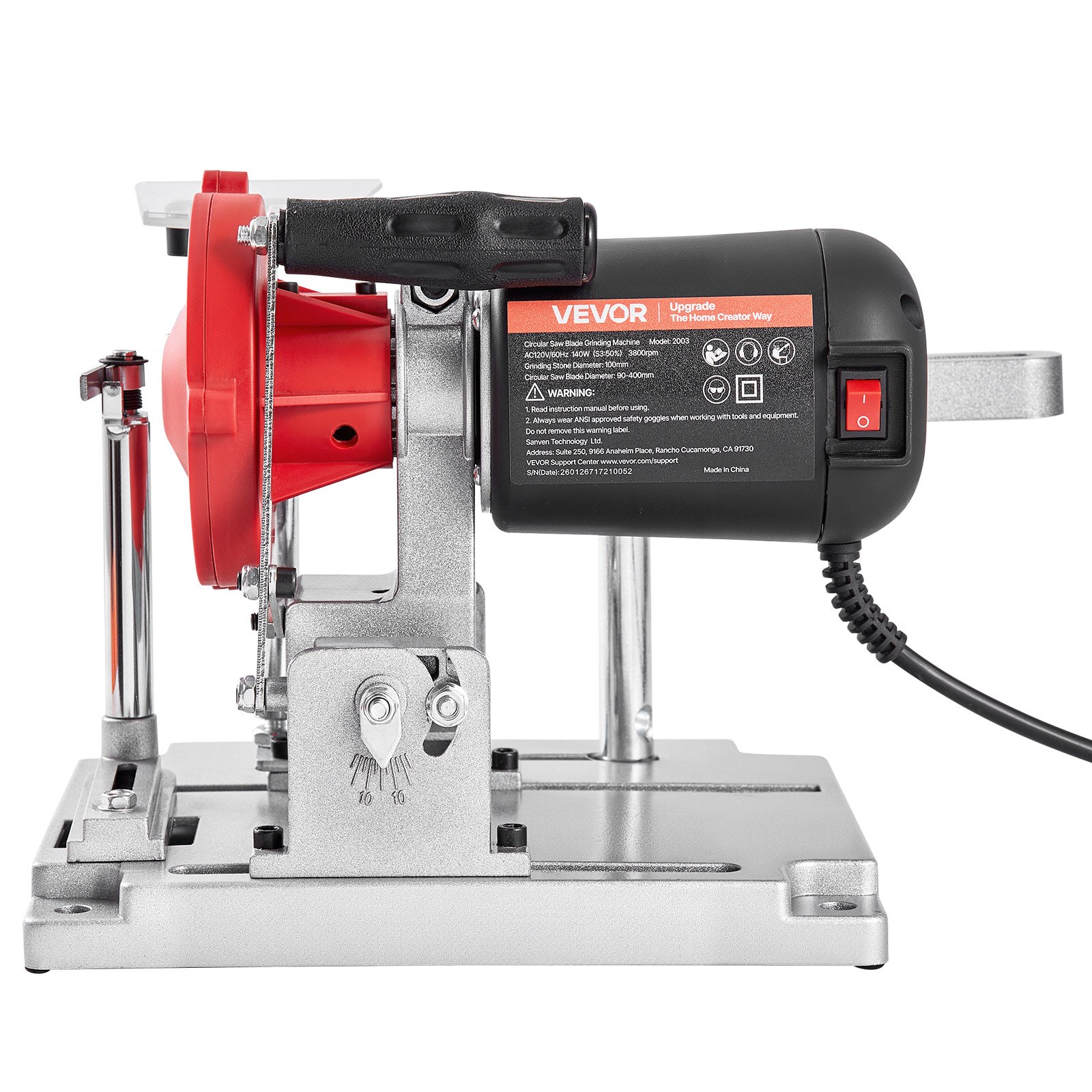 VEVOR 140W 5700RPM Circular Saw Blade Sharpener, 100mm Ceramic & Diamond Wheels, Fits 90–400mm Blades, Adjustable Angle Grinder — изображение 12