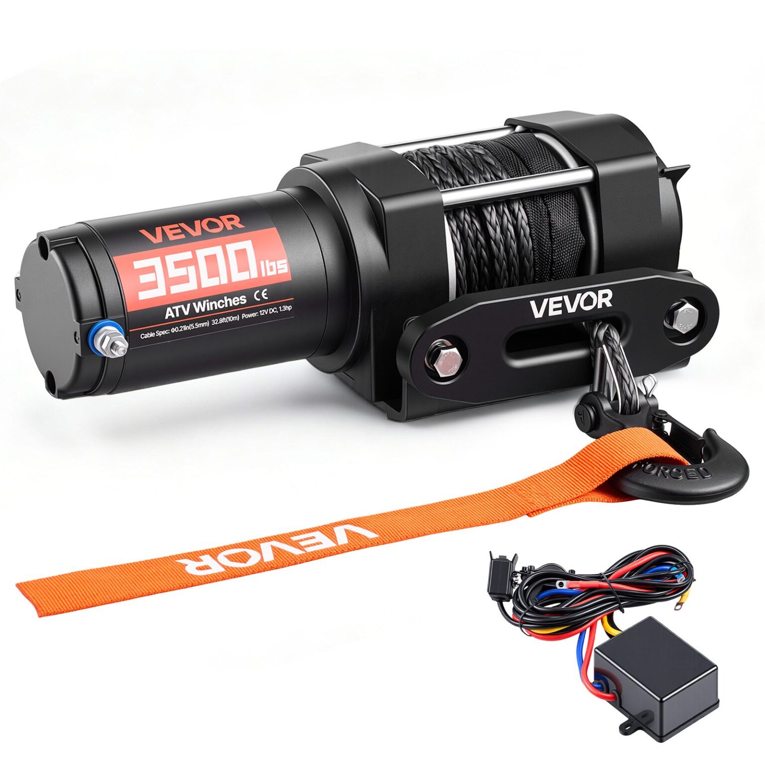 VEVOR 1587 kg 12V Electric ATV Winch, 1.3 HP, 10 m Synthetic Rope ...
