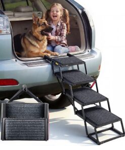 VEVOR 4-Step Extra Wide Foldable Dog Stairs for Car & High Beds