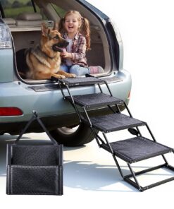 VEVOR 4-Step Extra Wide Foldable Dog Stairs for Car SUV Truck