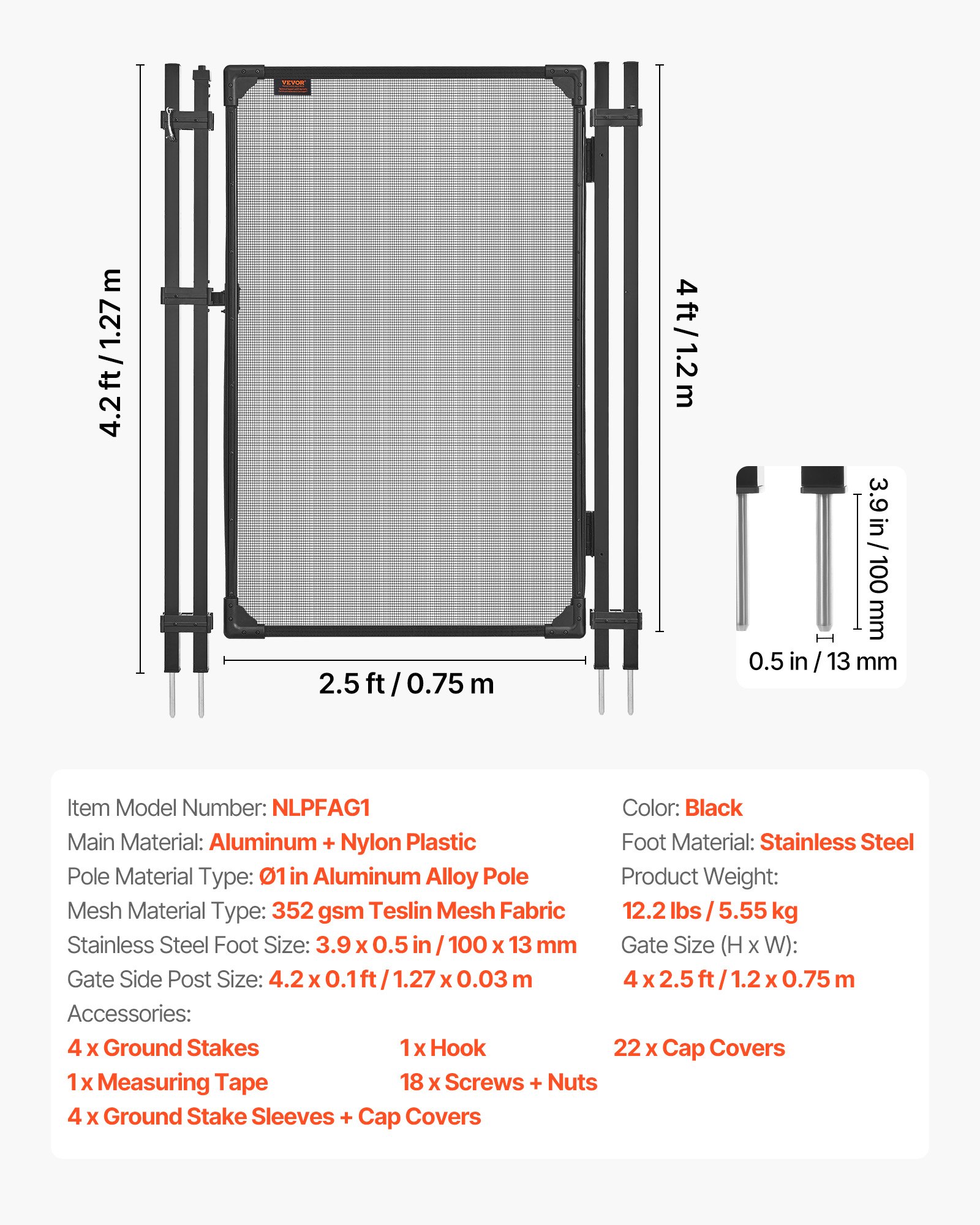 VEVOR 1.2 x 0.75 m Inground Pool Fence Gate, Aluminum Frame, Self-Closing & Self-Locking, 352 gsm Teslin Mesh, Black Outdoor Security — изображение 7