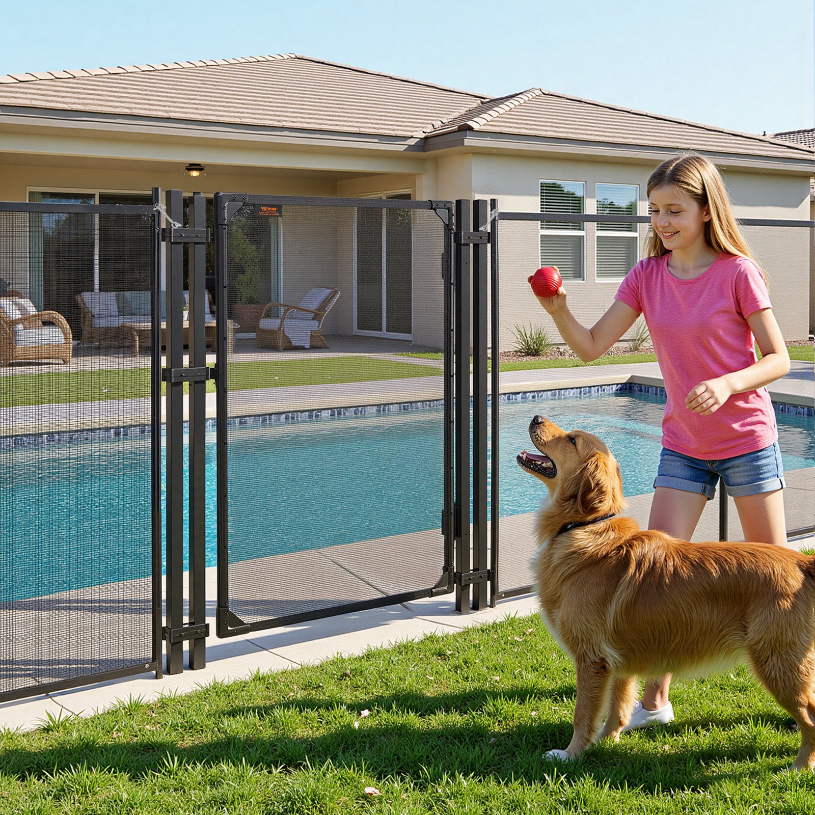 VEVOR 1.2 x 0.75 m Inground Pool Fence Gate, Aluminum Frame, Self-Closing & Self-Locking, 352 gsm Teslin Mesh, Black Outdoor Security — изображение 8