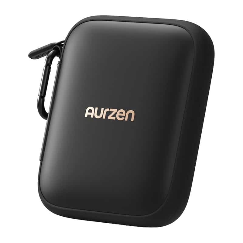 Чорний захисний жорсткий футляр із прикріпленим карабіном і логотипом Aurzen спереду.