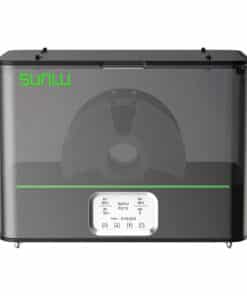 Sunlu zīmola kompakta elektroniska ierīce ar tumši caurspīdīgu priekšējo paneli un digitālo displeju apakšējā centrā.