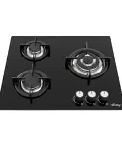 Газовая плита из черного стекла с четырьмя конфорками и передними ручками (IsEasy).