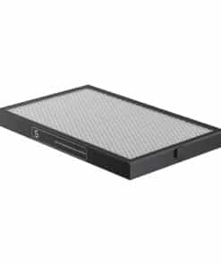 Rectangular black air filter with a white pleated filter media.