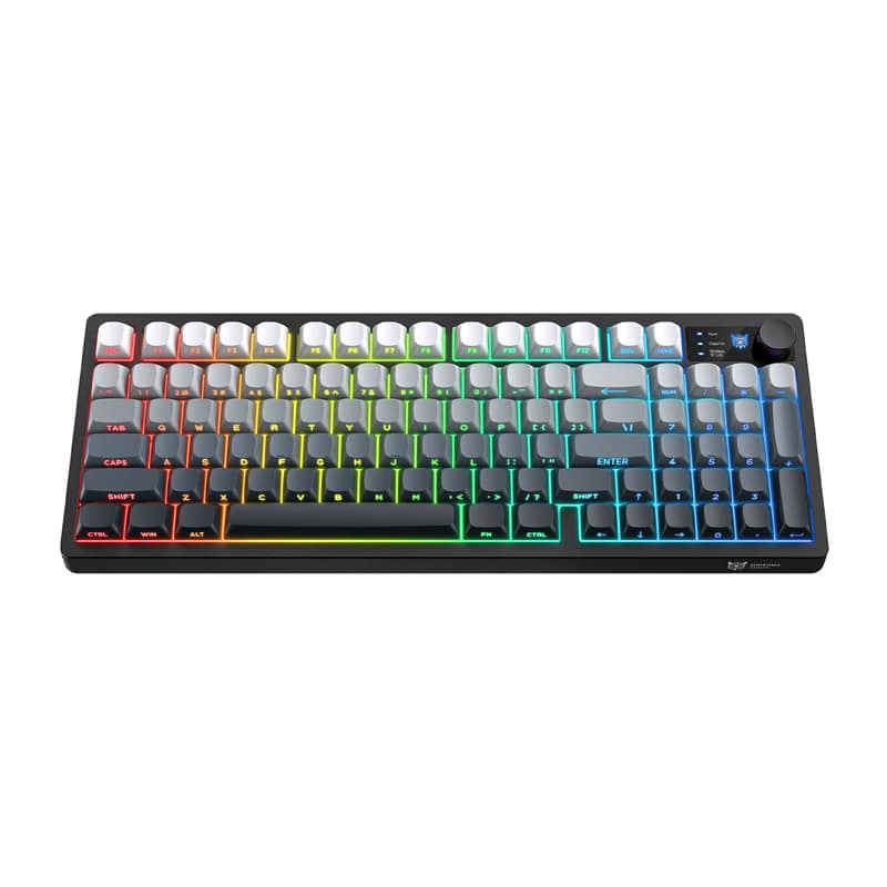 Colorful RGB backlit gaming keyboard with full-sized layout and numeric keypad.