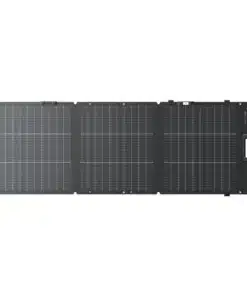 Three-panel foldable solar charger with a built-in carrying handle on the right side, laid out flat for charging devices in the sun.