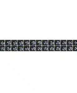 Row of small black square icons arranged in a horizontal line, each with a white circular motif and a yellow index number in the corner.