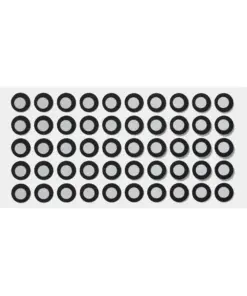 Grid of black hollow circles on light gray background (seven columns by six rows).
